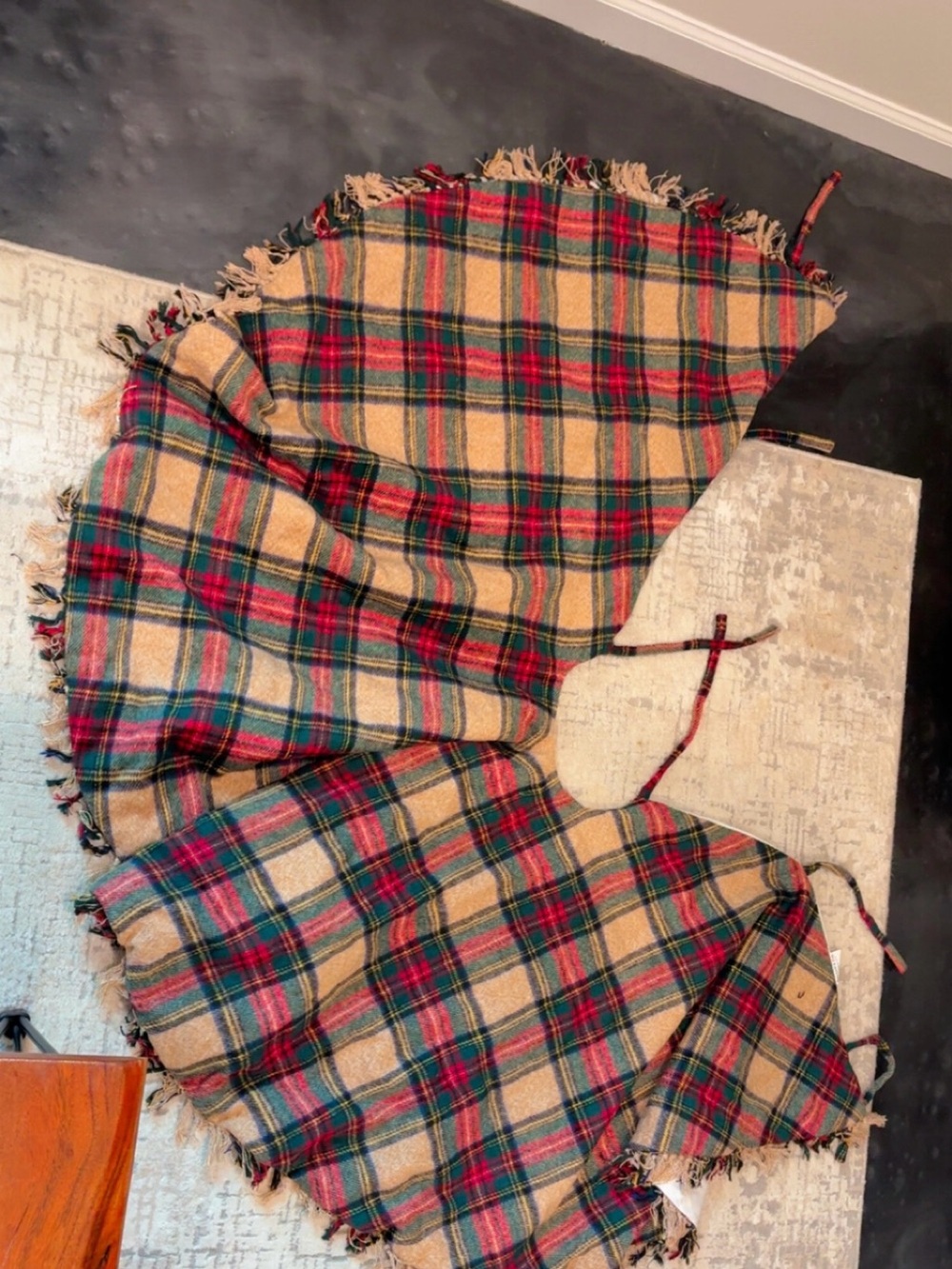 Plaid holiday Christmas Tree Skirt in Red, Green, Tan